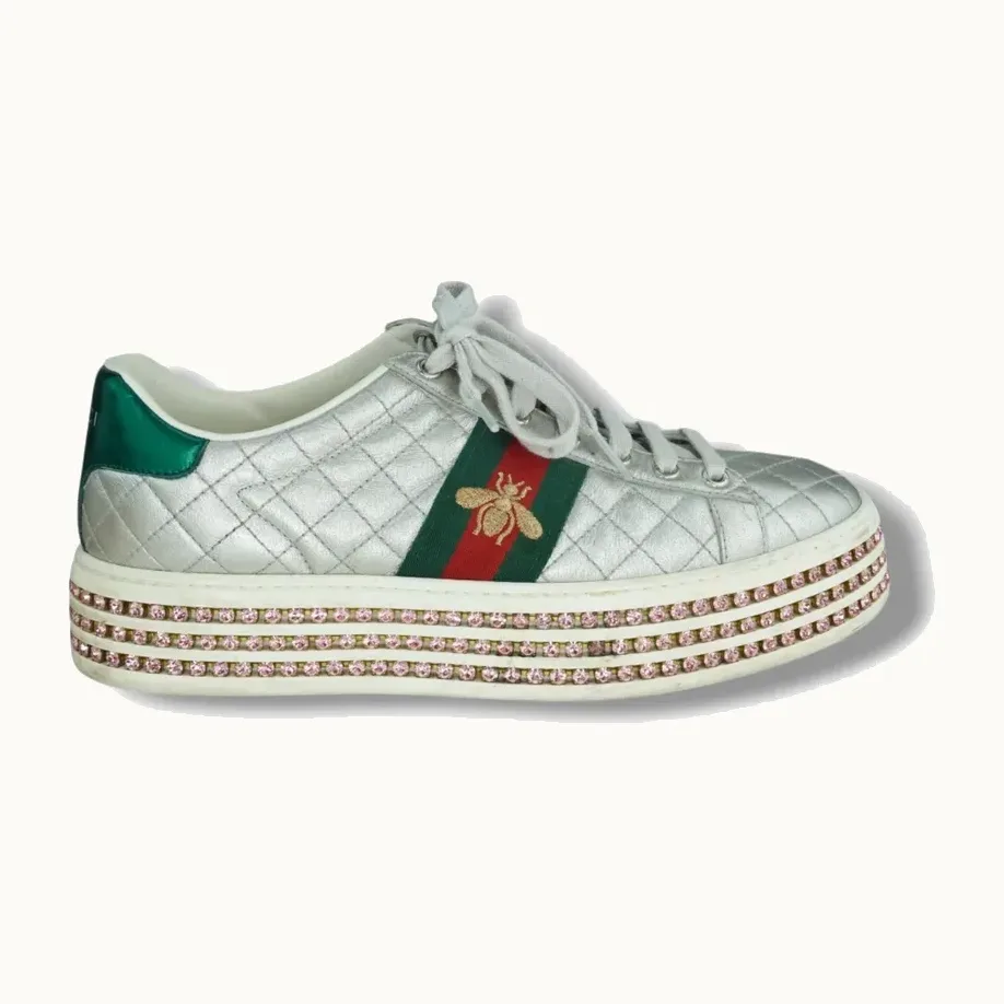 Tenis Gucci Ace Platform Metallic Crystal