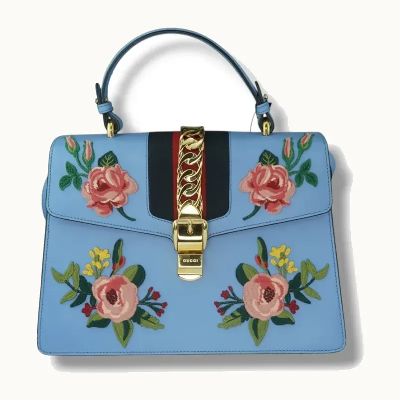 Bolso Top Handle Gucci Sylvie Medium Floral Leather