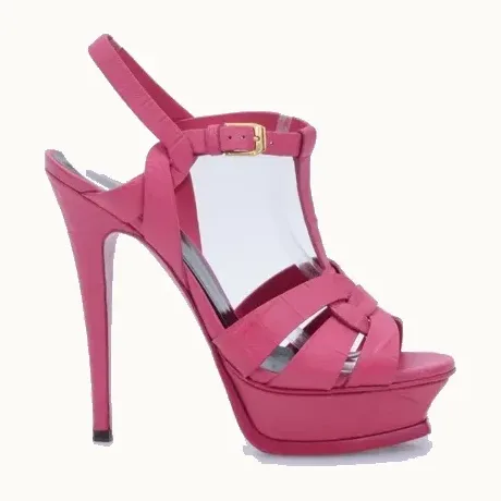 Sandalias Saint Laurent Tribute 135 Croc Embossed Rosas, Talla 35.5