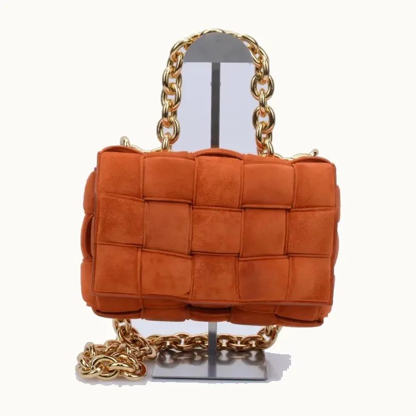 Bolso Bottega Veneta Chain Cassette Suede Naranja