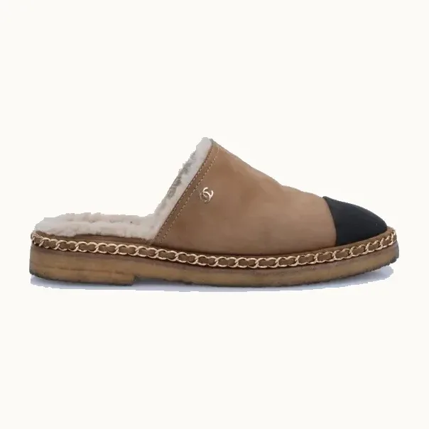Flats Chanel Chain Link Shearling Cafés, Talla 38.5