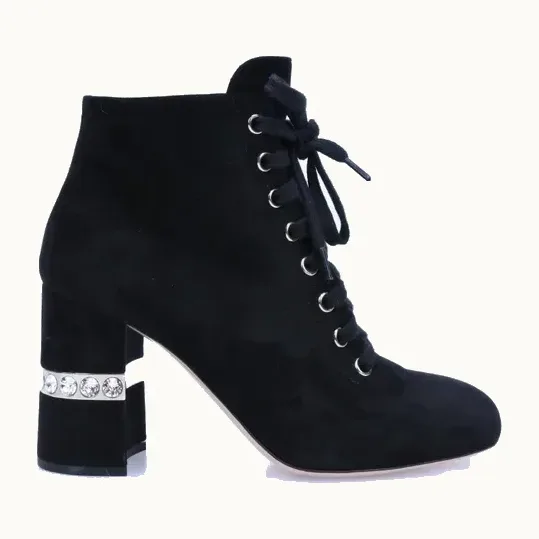 Botines Miu Miu Embellished 80.0 Suede Negros, Talla 36