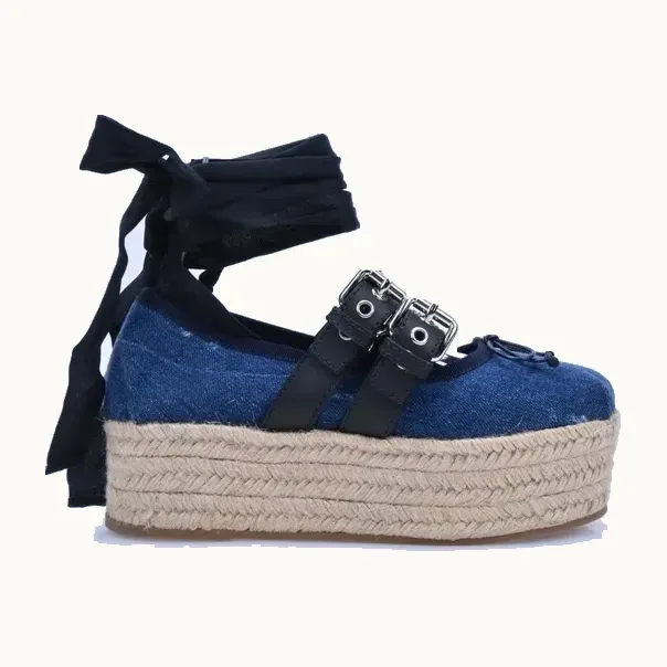 Alpargatas Miu Miu Lace Up Denim Azules, Talla 36