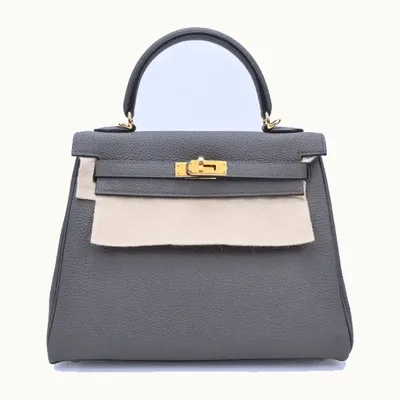 Bolso Crossbody Hermès 25 Togo Retourné Étain Gris y gris