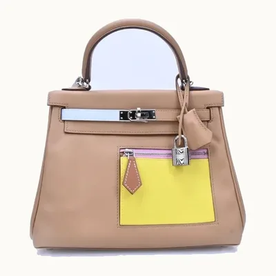 Bolso Crossbody Hermès 25 Colormatic Swift Chai Lima y nude