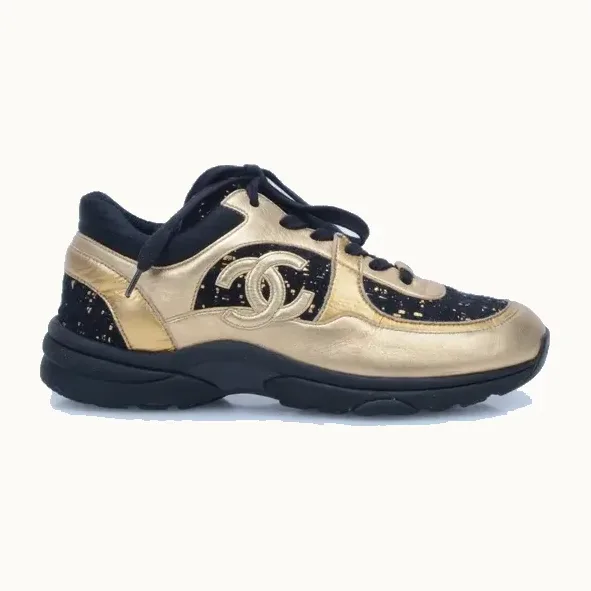 Tenis Chanel Tweed Trainers Dorados, Talla 38