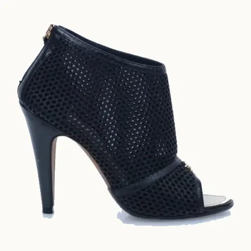 Botines Chanel Mesh Open Toe Negros, Talla 38