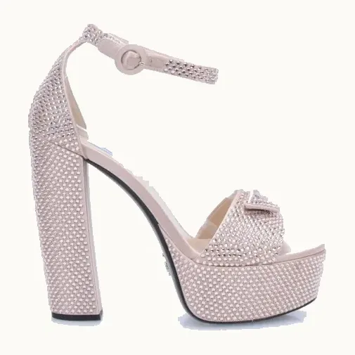 Sandalias Prada Crystal Platforms Bronces, Talla 37