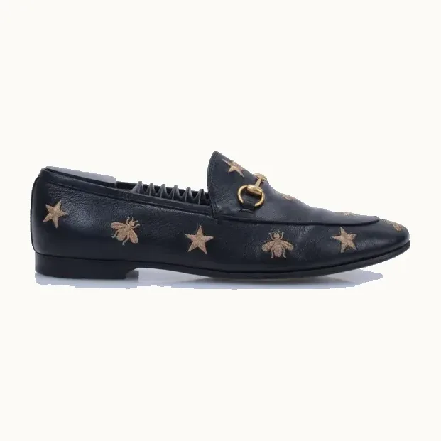 Mocasines Gucci Jordaan Embroidered Negros, Talla 39