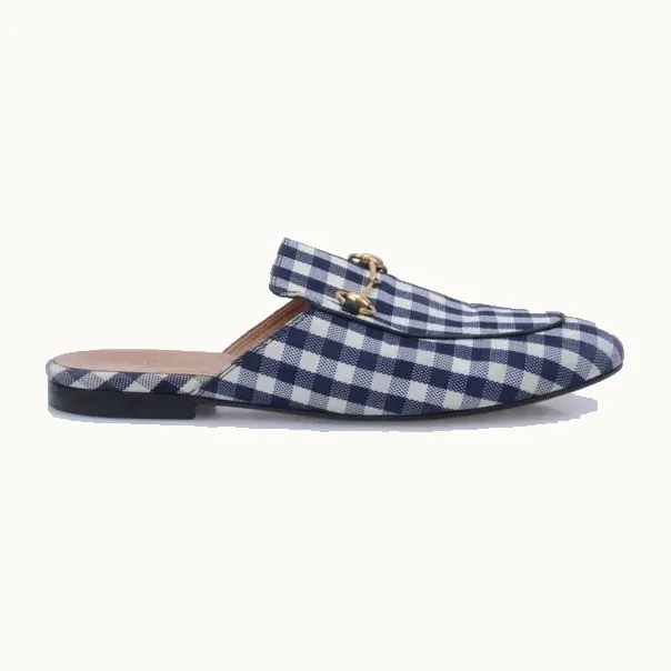 Flats Gucci Princetown Gingham Azules, Talla 38.5