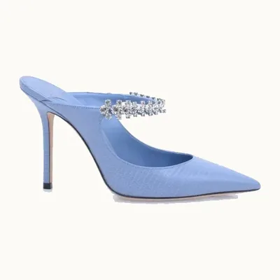 Tacones Jimmy Choo Bing 100 Lizard Embossed Azules, Talla 36.5