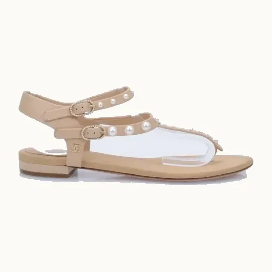 Sandalias Chanel Thong Perlas y nudes, Talla 36.5