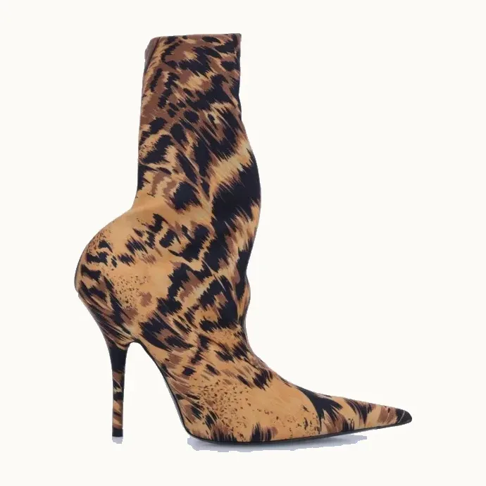 Botines Balenciaga Knife Sock Leopard Print Cafés, Talla 39