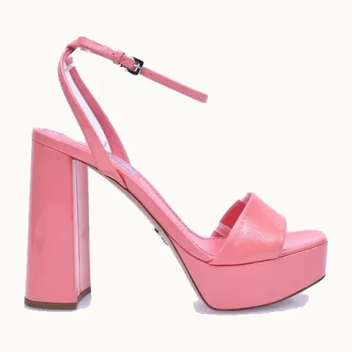Sandalias Prada Block 120 Patent Rosas, Talla 38.5
