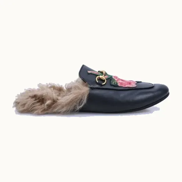 Flats Gucci Princetown Fur Patches Negros, Talla 39