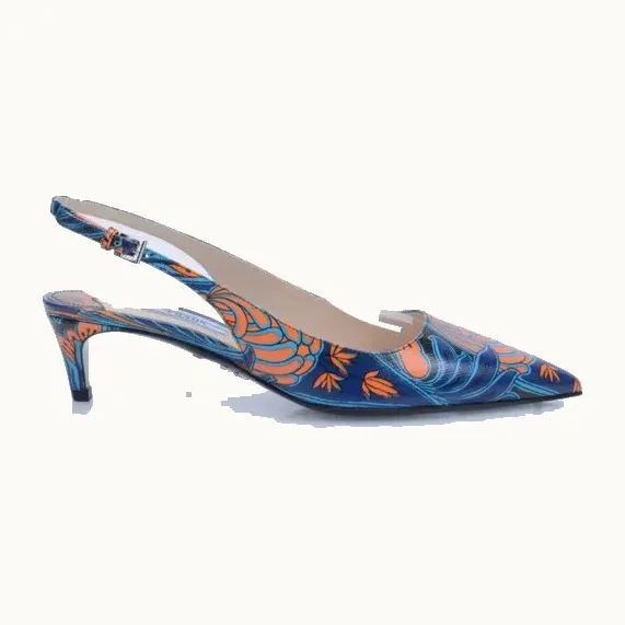 Slingbacks Prada Flower Leaf Azules, Talla 37.5
