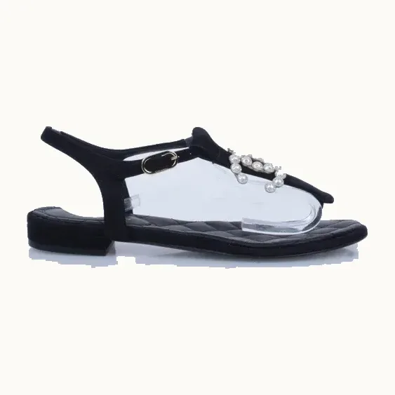 Zapatos Chanel CC Thong Perlas y negros, Talla 35.5