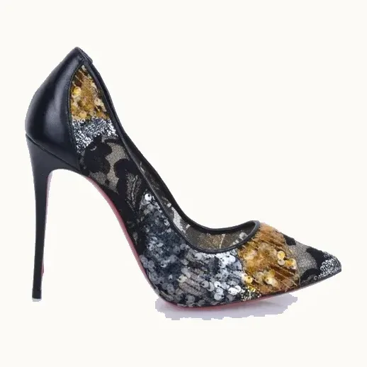 Zapatos Christian Louboutin Pigalle Follies 100 Pailettes Negros, Talla 37