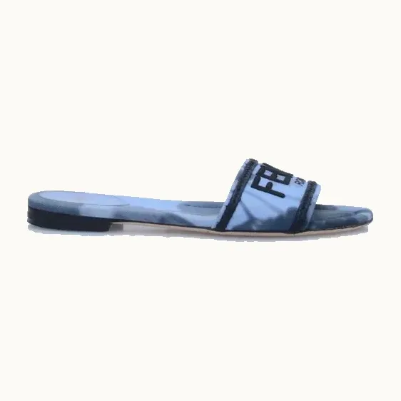 Sandalias Slide Fendi Signature Azules, Talla 38