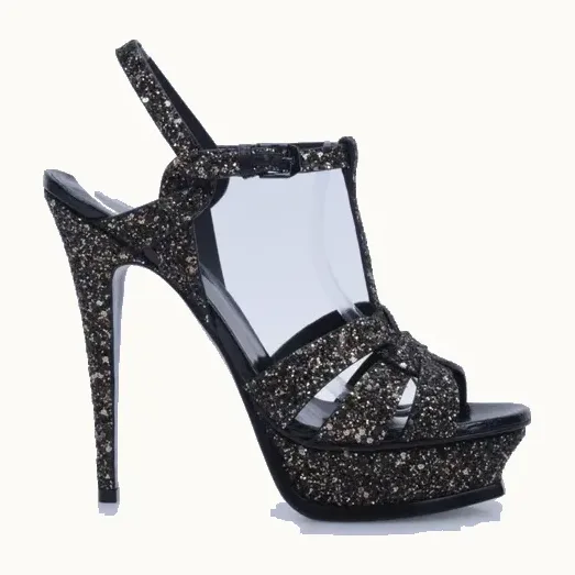Zapatos Saint Laurent Tribute 105 Glitter Ayers Negros, Talla 39.5