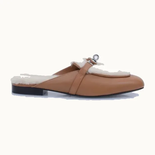 Zapatos Hermès Oz Shearling Cameles, Talla 38