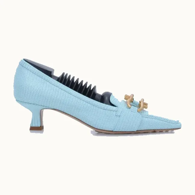 Zapatos Bottega Veneta Madame 50 Lizard Embossed Azules, Talla 36.5