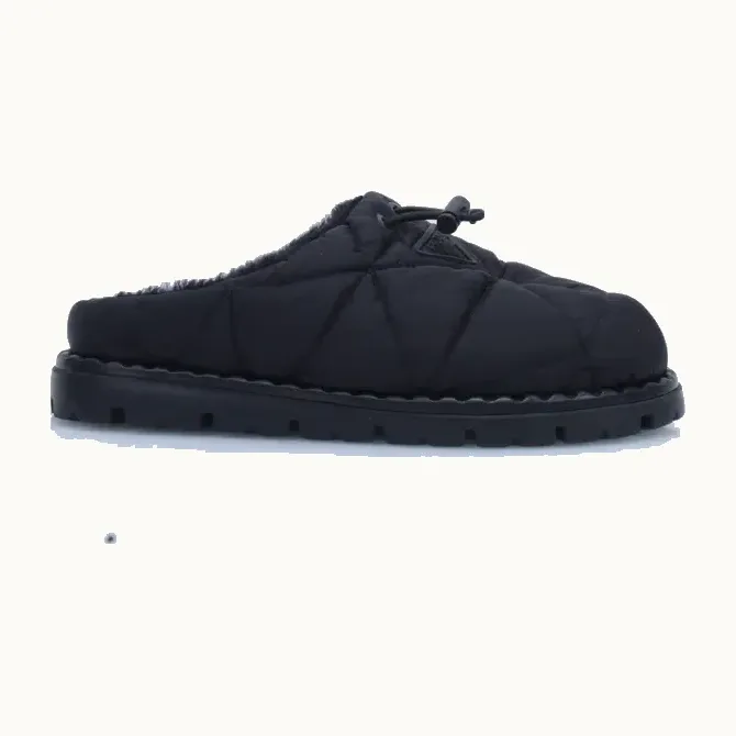 Mules Prada Re-Nylon Shearling Negras, Talla 38.5