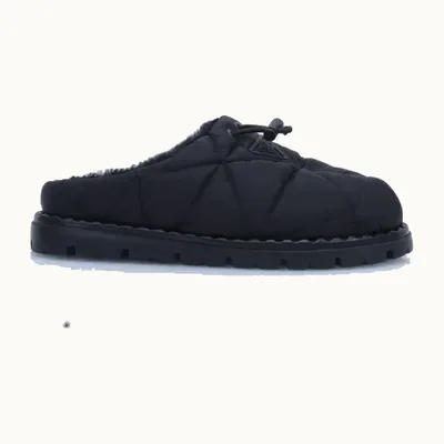 Mules Prada Re-Nylon Shearling Negras, Talla 38.5