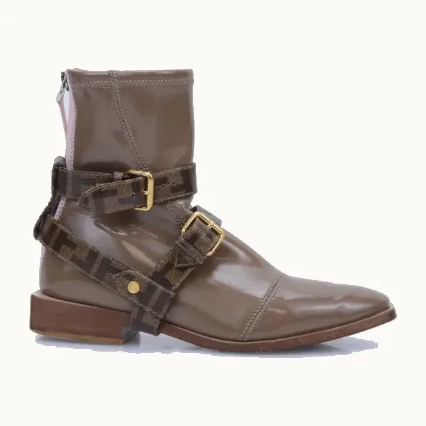 Zapatos Fendi Ff Harness Glossy Neoprene Cafés, Talla 37.5