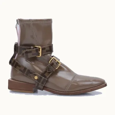 Zapatos Fendi Ff Harness Glossy Neoprene Cafés, Talla 37.5