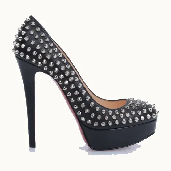 Zapatos Christian Louboutin Bianca 140 Spikes Negros, Talla 37.5
