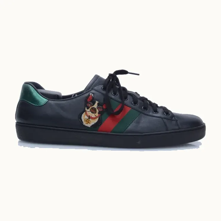 Zapatos Gucci Ace Dog Patches Negros, Talla 44.5