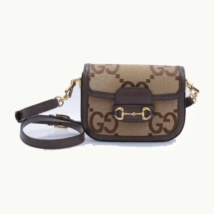 Bolso Crossbody Gucci Horsebit 1955 Mini Jumbo GG Café