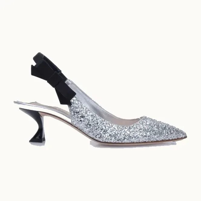 Slingbacks Miu Miu Ribbon Glitter 50 Plateados, Talla 37.5