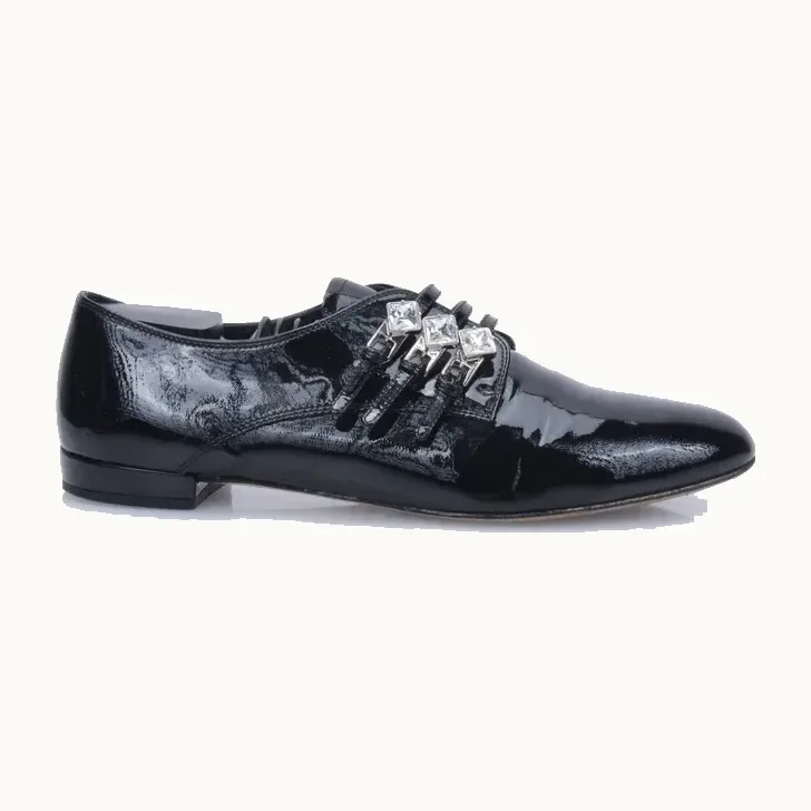 Oxfords Miu Miu Crystal Patent Negros, Talla 37
