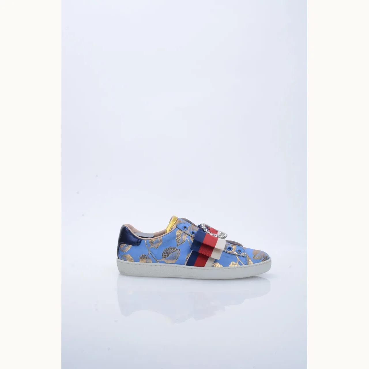 Zapatos Gucci Ace Brocade Crystal Azules, Talla 37