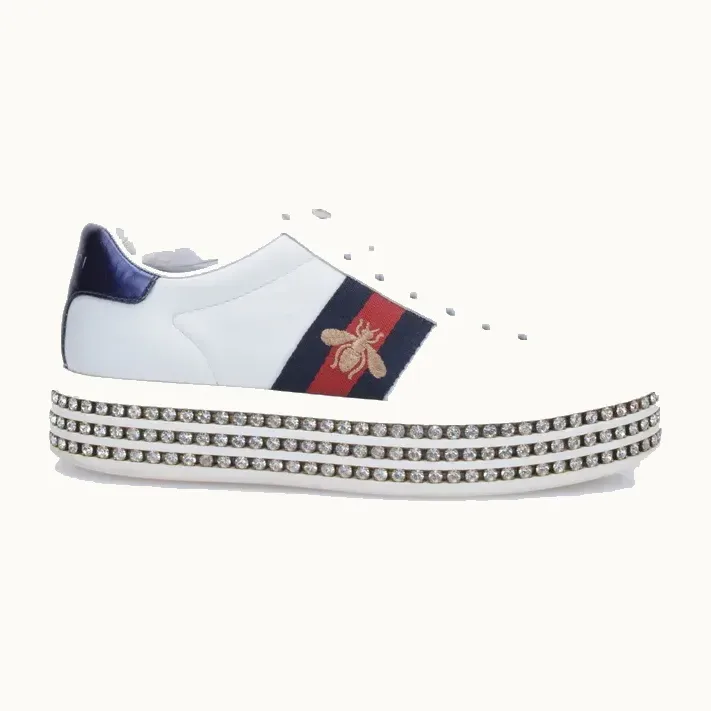 Zapatos Gucci Ace Crystal Platform Blancos, Talla 34.5