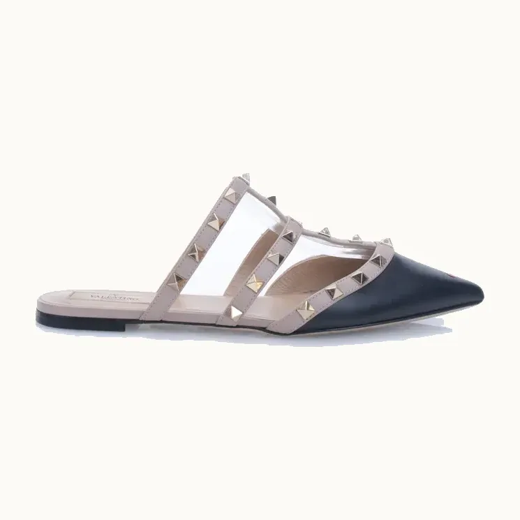 Mules Valentino Rockstud Negras, Talla 37.5