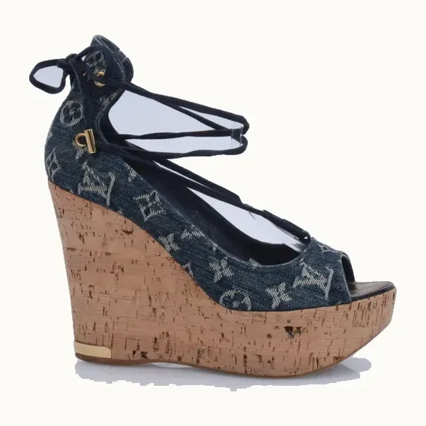 Plataformas Louis Vuitton Denim Azules, Talla 38