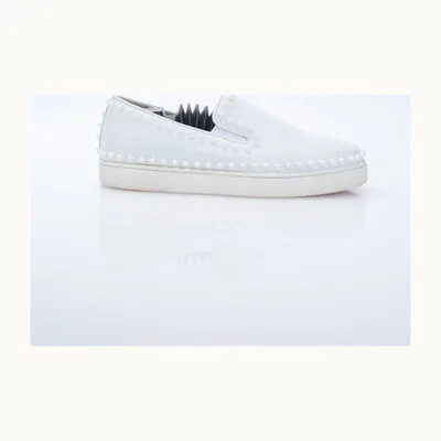 Christian Louboutin Pik Boat Spikes Shoes White, Size 37.5