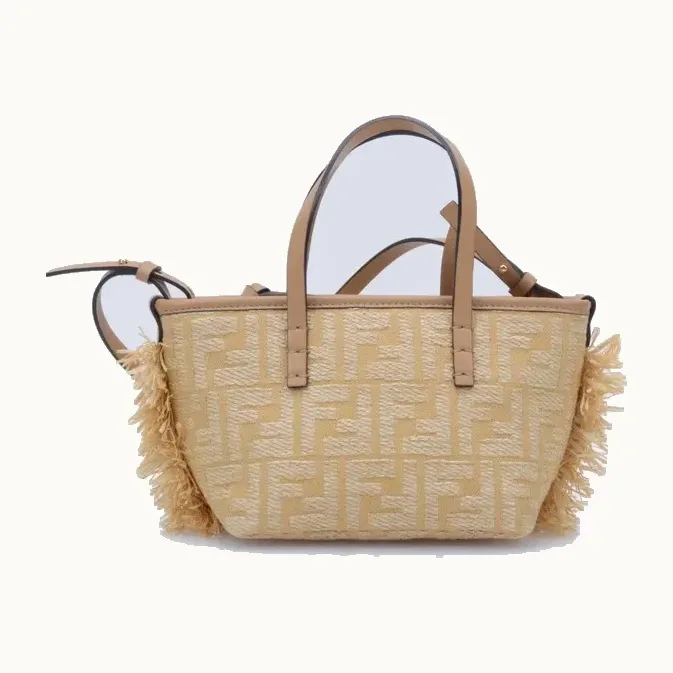 Bolso Crossbody Fendi Roll Mini Raffia Beige