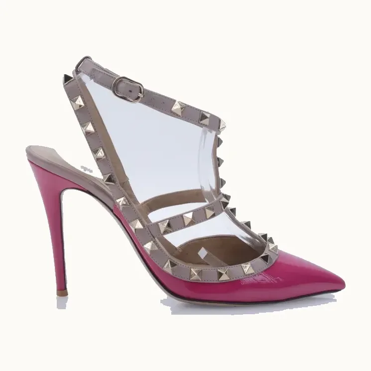 Zapatos Valentino Rockstud Patent Rosas, Talla 38