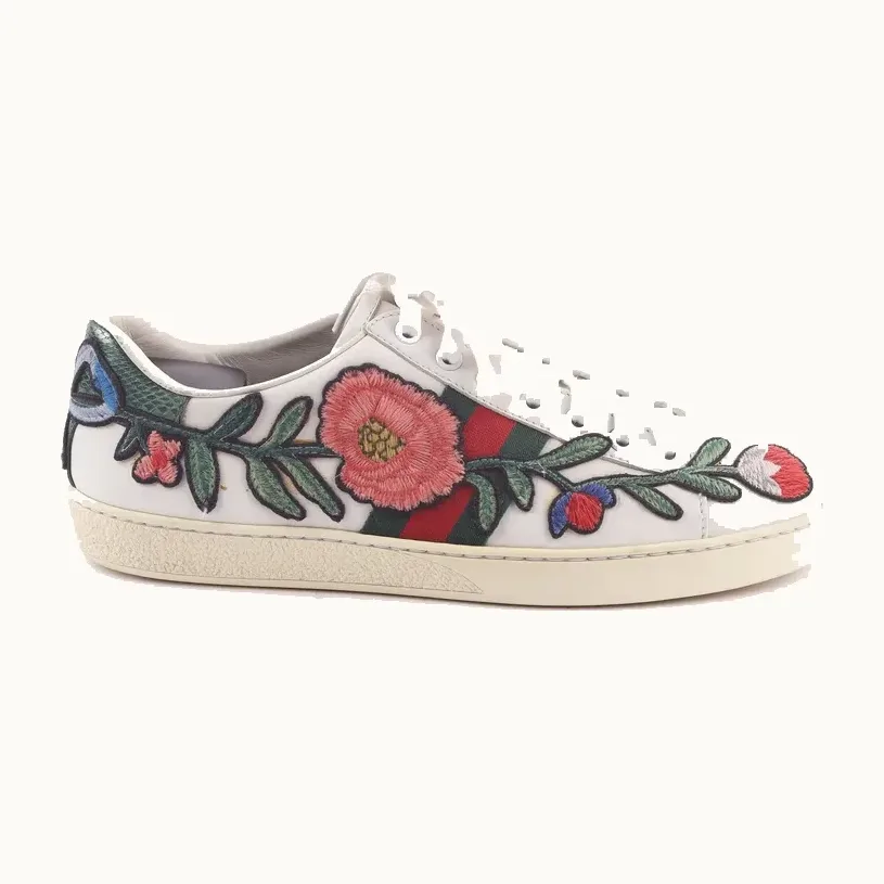 Zapatos Gucci Ace Embroidered Blancos, Talla 38