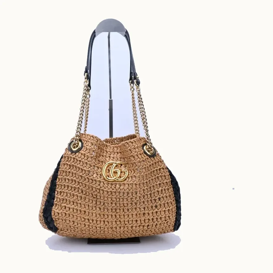 Bolso de Hombro Gucci Marmont GG Raffia Shoulder Café