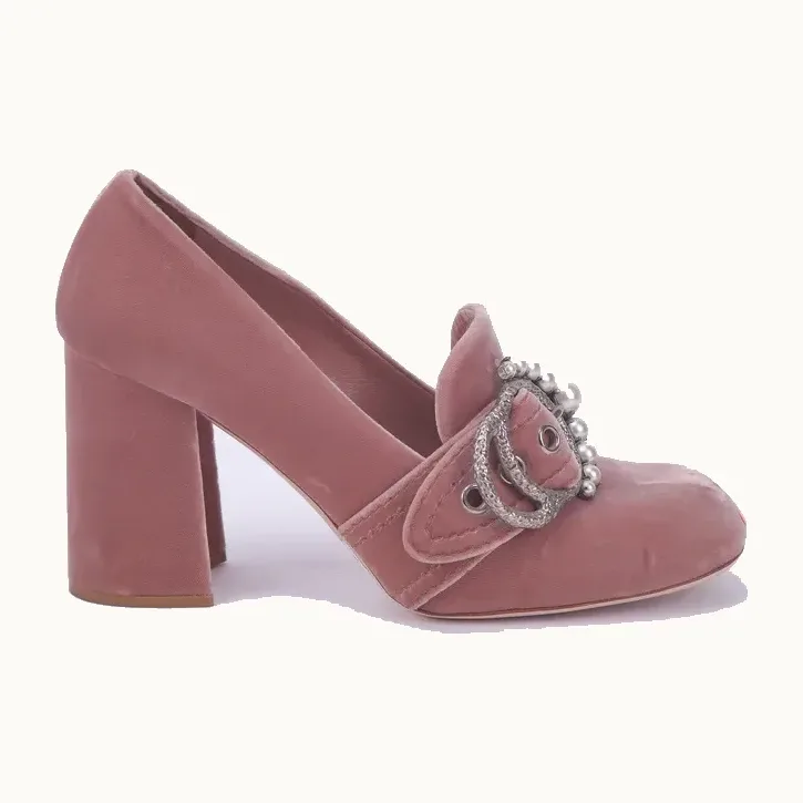 Mocasines Miu Miu Buckle Perlas y rosas, Talla 40