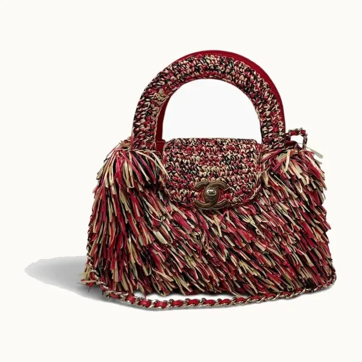 Bolso Kelly Chanel Raffia Fringe Nano