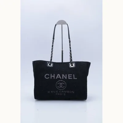 Chanel Deauville Small Tweed Tote Bag Black