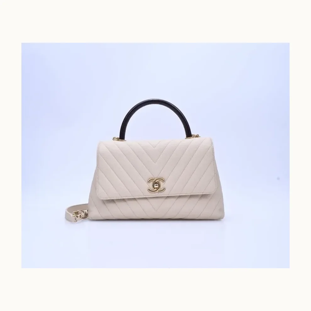 Bolso Flap Chanel Coco Handle Medium Caviar Lizard Embossed Beige