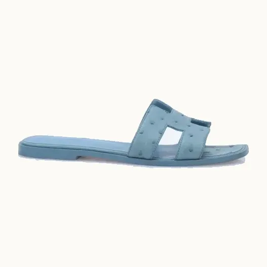 Sandalias Hermès Oran Ostrich Azules, Talla 38