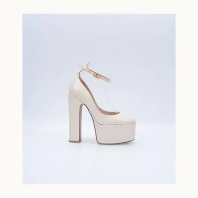 Valentino Tan-Go 155.0 Patent Heels Beige, Size 36.5